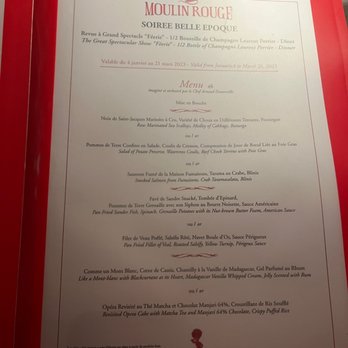 Moulin Rouge - Menu - Soiree Belle Epoque - March 2023 - Cabaret Near Me - Paris, 75