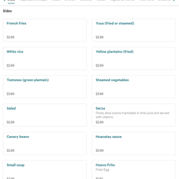 Online menu on Toast 2 of 9. Sides.