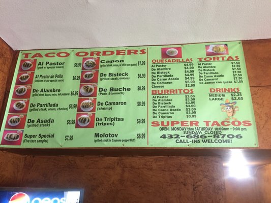 Menu photo 2 Super Taco Midland, TX