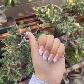 Royal Nails - white french tip with chrome powder - Nail Salons Near Me - Anaheim, California