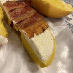 David's Bagels - Egg bagel with "extra" bacon. The bacon is pre-cooked and not cooked to order. It tasted rubbery and old. Gross