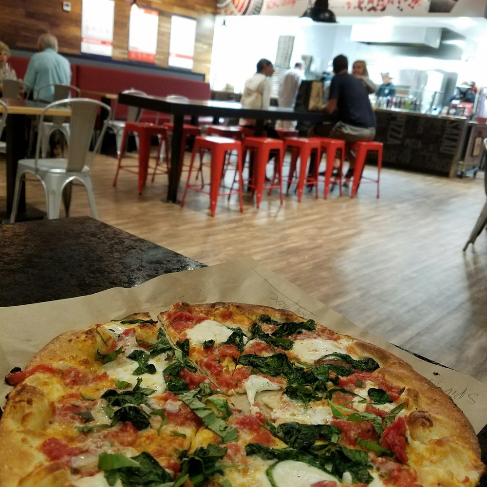 Fired Pie - Margherita pizza with spinach. Pretty good and light. Can easily finish the whole pizza. - Pizza Near Me - Chandler, Arizona Fired Pie - Margherita pizza with spinach. Pretty good and light. Can easily finish the whole pizza. - Pizza Near Me - Chandler, Arizona