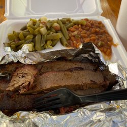 Baker's BBQ of Summerville - Brisket, green beans, and baked beans. Yum
