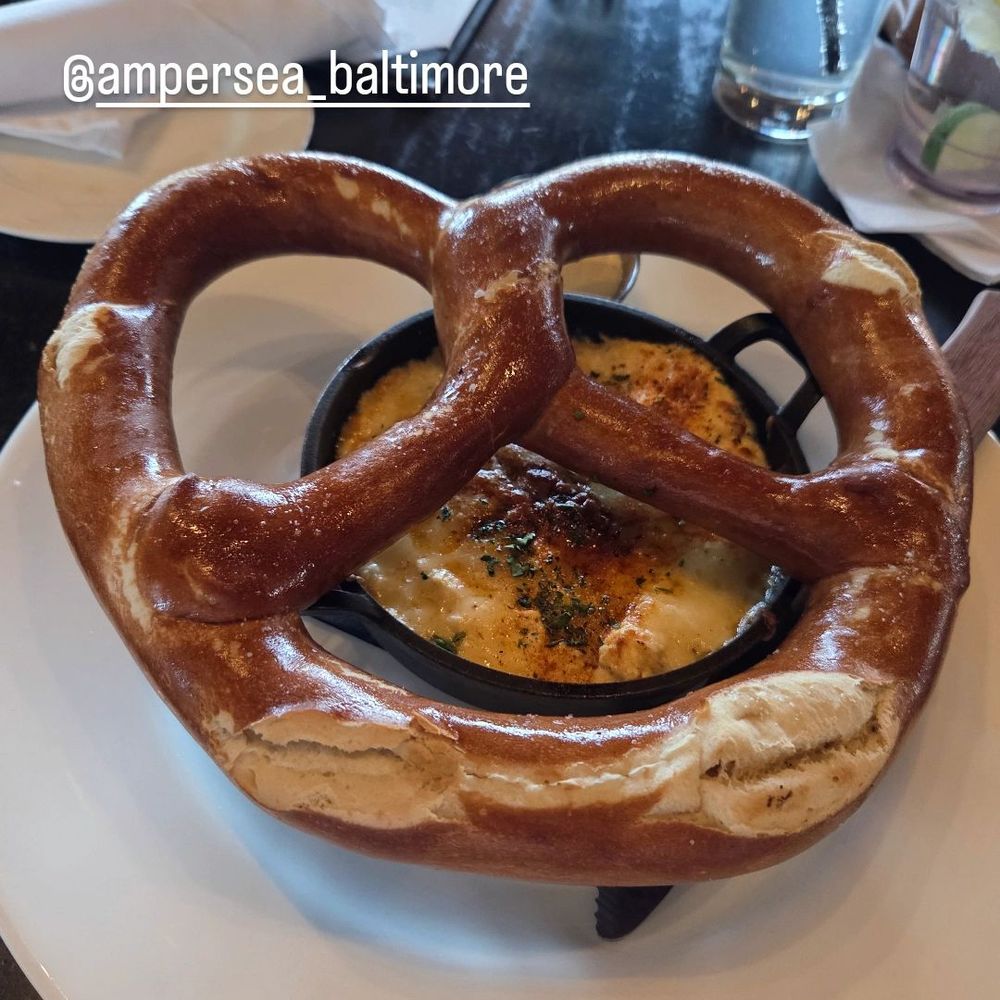 Ampersea - Pretzel appetizer with crab dip $20 - New American Near Me - Baltimore, Maryland Ampersea - Pretzel appetizer with crab dip $20 - New American Near Me - Baltimore, Maryland