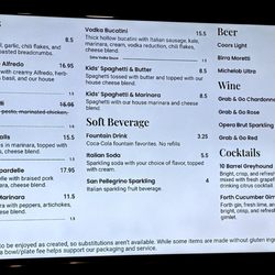 Menu Part 2. Both boards include prices. Note: Crossed out Pesto Chicken Fusilli was sold out but is still a current menu item.