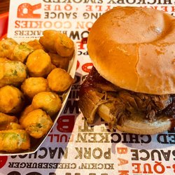 Full Moon BBQ - Brisket sandwich and okra.