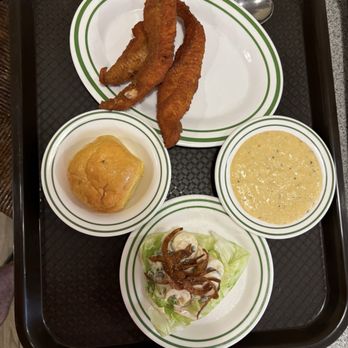 Hot Stuff - Fried catfish, cheese grits, hearts of palm salad. - Southern Near Me - New Orleans, Louisiana