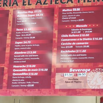 Taqueria El Azteca - Menu July 25, 2023 - Mexican Near Me - Stockton, California Taqueria El Azteca - Menu July 25, 2023 - Mexican Near Me - Stockton, California