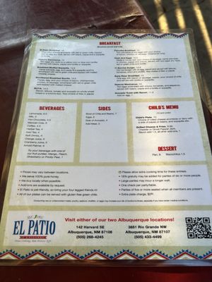 Menu photo 4 El Patio De Albuquerque Albuquerque, NM