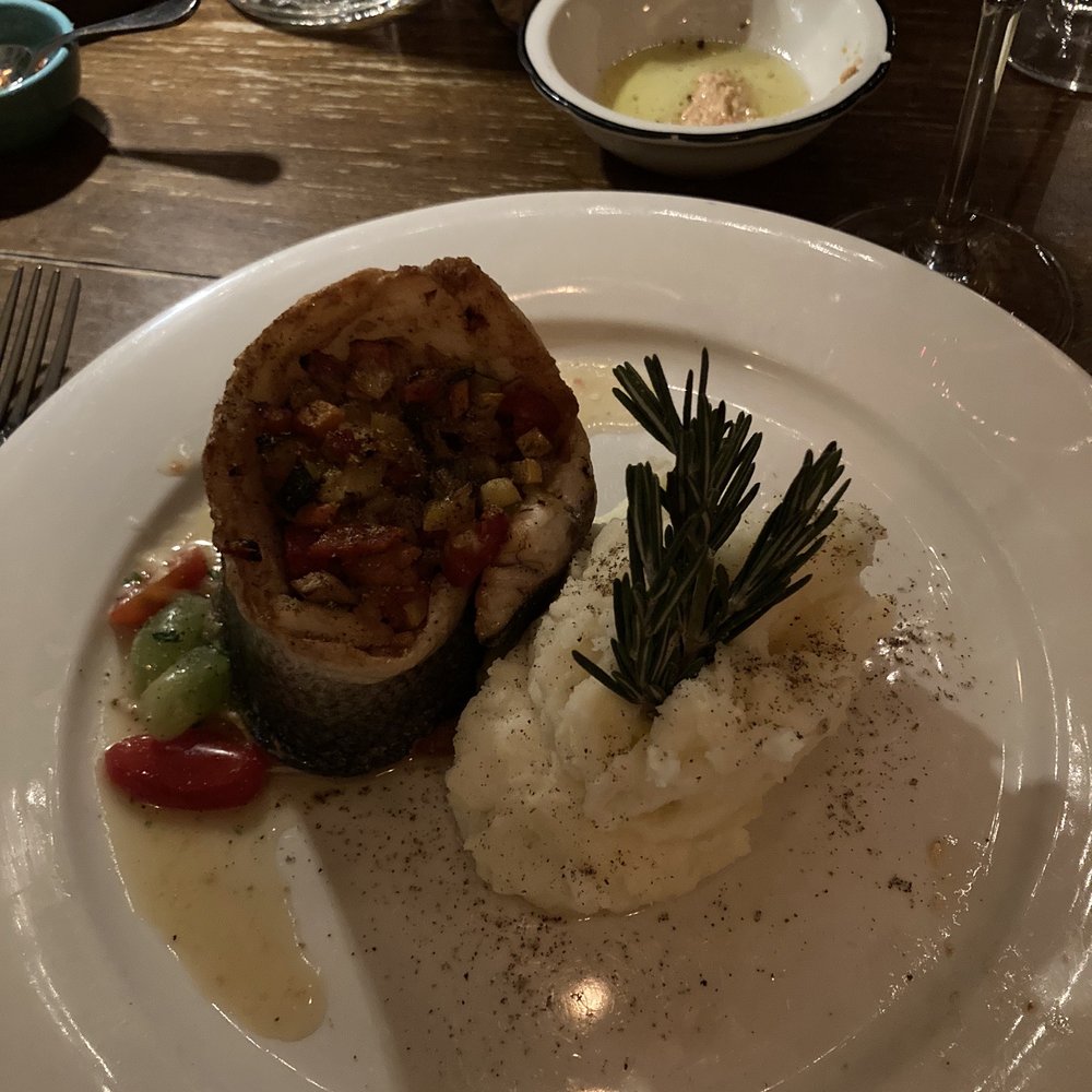 Osteria 106 - Branzino stuffed with roasted vegetables with rosemary mashed potatoes - Italian Near Me - New York, New York