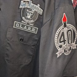 Stop And Go Cleaners - Two patches sew on within 2 hours (same day service) sleeve (40yr. Patch) and OLARB Booster Patch (Top patch above O.L.A.R.B.