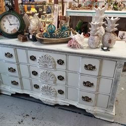 Pieces on the Beach - Distressed dresser, nautical decor