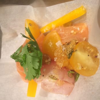 Uchi Houston - Uchiviche. Salmon striped bass bell pepper tomato cilantro. AMAZING - Sushi Bars Near Me - Houston, Texas Uchi Houston - Uchiviche. Salmon striped bass bell pepper tomato cilantro. AMAZING - Sushi Bars Near Me - Houston, Texas