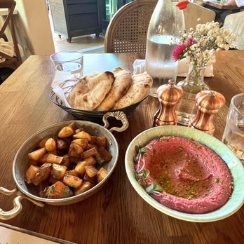 Ammatoli - Batata Harra Mezza Beets Hummus Mezza Pita Bread - Mediterranean Near Me - Long Beach, California