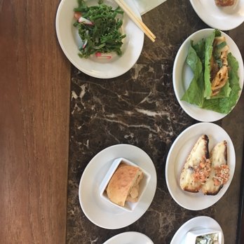 Wai Oli iCafe & Lounge - Chefs pupu of the Day Korean chicken, wasabi salad, shrimp scampi, crab and broccoli salad, beef and kimchi lettuce wrap - Breakfast & Brunch Near Me - Hilo, Hawaii