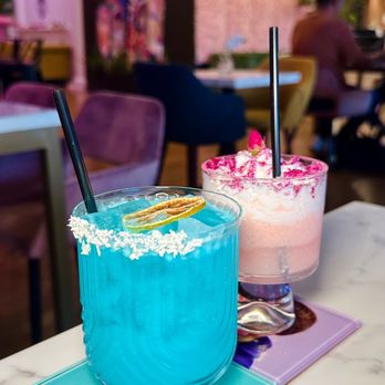 Enchant - Blue Coconut Margarita (front) & Yo-Berry (back) @teaseats | instagram, tiktok, youtube - Asian Fusion Near Me - Los Angeles, California