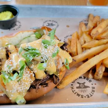Britesmith Brewing - Williamsville - Korean Cheesesteak with Seasoned Fries: A delicious and filling meal - Pizza Near Me - Williamsville, New York