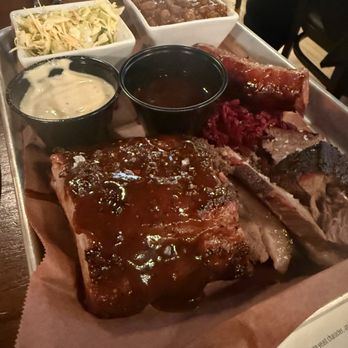 South County Brewing - BBQ Sampler with brisket, ribs and sausage. Beans and sausage were ridiculously good, like melt in your mouth/ lick your plate clean good. - Breweries Near Me - Lancaster, Pennsylvania