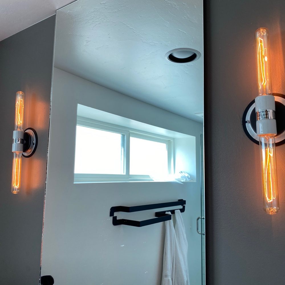 The LARK - Edison lights and mirror. - Hotels Near Me - Bozeman, Montana The LARK - Edison lights and mirror. - Hotels Near Me - Bozeman, Montana