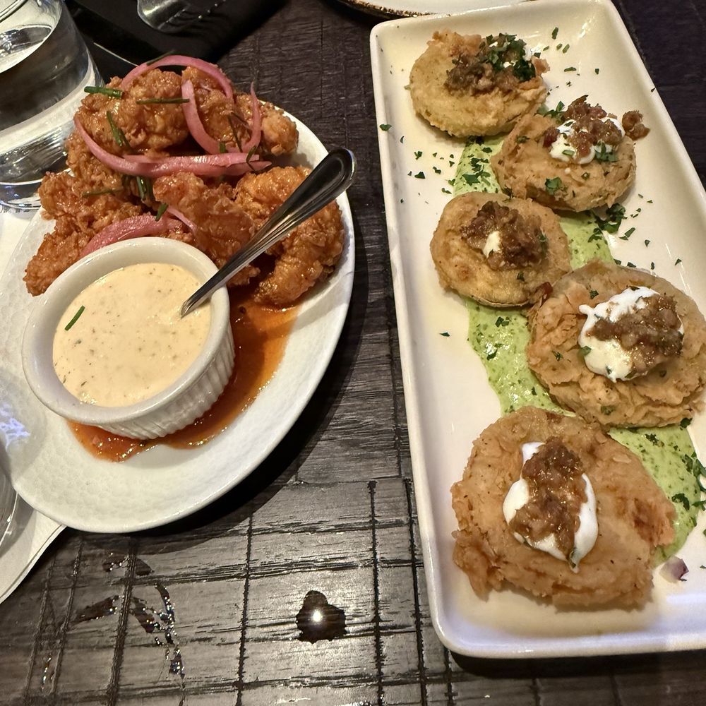 Haywire  - Fried green tomatoes and honey shrimp - New American Near Me - Houston, Texas