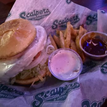 Scalpers Bar & Grille - Turkey Burger topped w/ lettuce, tomato, onions, mayo on a Brioche bun - Dance Clubs Near Me - Lyndhurst, Ohio