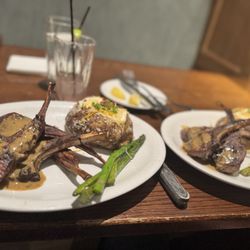 Moondance Grill - Lamb chops loaded baked potato and asparagus.