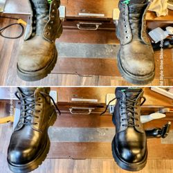Old Style Shoe Shine & Repair - Before and After using Boot Black, Angelus and pure polish.