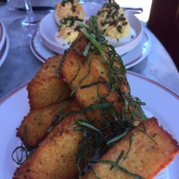 Bouchon - Squash blossom fritters and devil eggs. - French Near Me - Yountville, California Bouchon - Squash blossom fritters and devil eggs. - French Near Me - Yountville, California