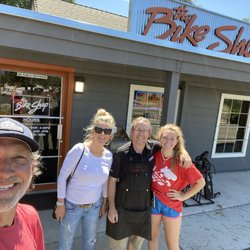 The Bike Shop - Babbs and Miguel with The Bike Shop owner and daughter.