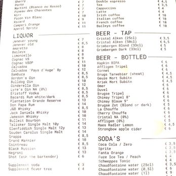 Restaurant Diligence - Drink menu - Belgian Near Me - Bruges, VWV