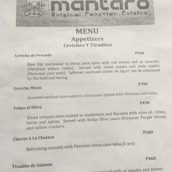 Mantaro Peruvian Restaurant - Menu
