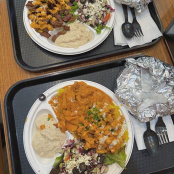 ShaQ - Combo Chicken & beef Shawarma Platter (top) and Butter Chicken Platter (bottom) - Falafel Near Me - Santa Clara, California ShaQ - Combo Chicken & beef Shawarma Platter (top) and Butter Chicken Platter (bottom) - Falafel Near Me - Santa Clara, California