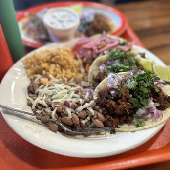 Daddy's Tacos NV - 2 Al Pastor, 1 Cochinita Pibil combo plate. - Food Trucks Near Me - Reno, Nevada