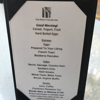 Rhett House Inn - The Breakfast Menu - Hotels Near Me - Beaufort, South Carolina