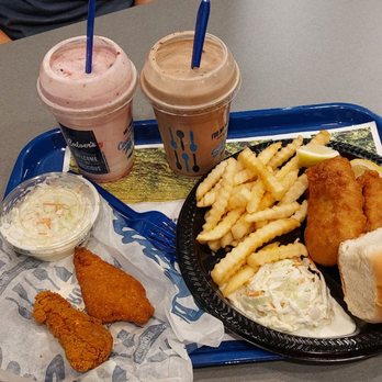 Culver's - 3 piece fish dinner, two chicken tenders with side of coleslaw, and two shakes $30.35. - Burgers Near Me - Sanford, Florida