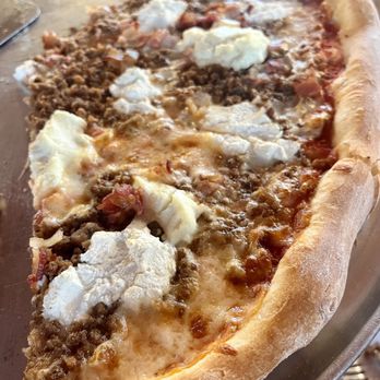 Perillo's Pizzeria - New York Style with ricotta, sausage, and bacon! So good - Pizza Near Me - North Salem, Indiana Perillo's Pizzeria - New York Style with ricotta, sausage, and bacon! So good - Pizza Near Me - North Salem, Indiana