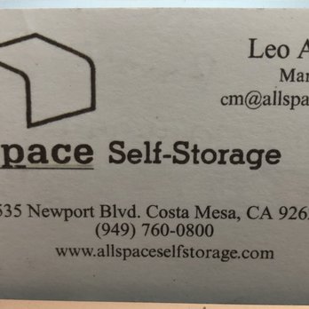 AllSpace Self Storage - All Space Biz card - Self Storage Near Me - Costa Mesa, California