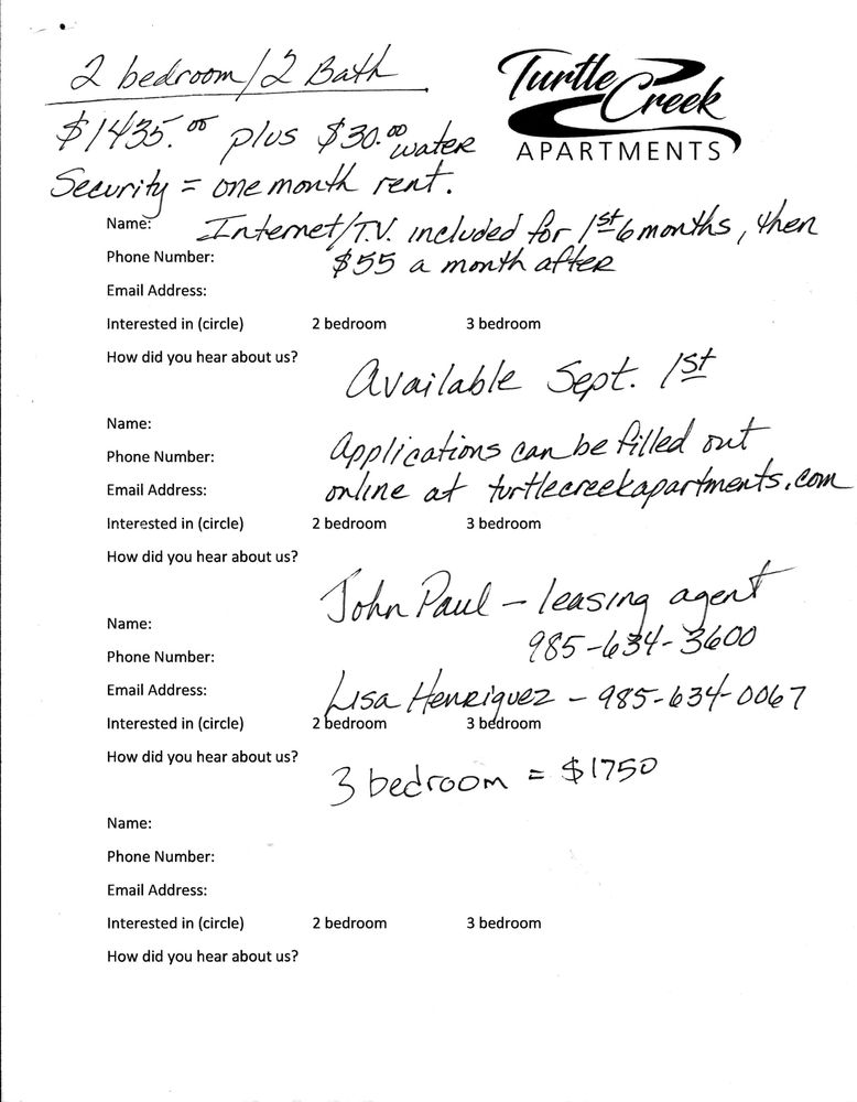 TURTLE CREEK APARTMENTS Updated September 2024 4424 Hwy 22