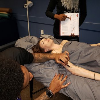 Southeastern College - Southeastern Institute Columbia massage therapy students learning attachment sites and actions of muscles of the arm. - Vocational & Technical School Near Me - Columbia, South Carolina