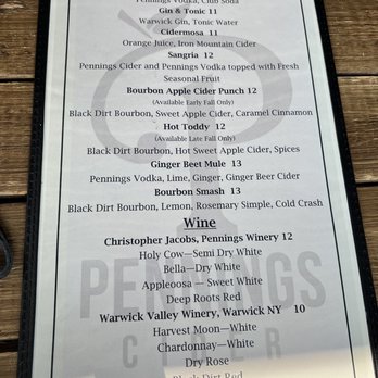 Pennings Farm Cidery - Fall cocktails and wine menu - Cideries Near Me - Warwick, New York Pennings Farm Cidery - Fall cocktails and wine menu - Cideries Near Me - Warwick, New York