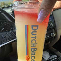 Blended Mango-Peach- Passionfruit Lemonade w/ Pomegranate Drizzle & Strawberry Poppin Boba