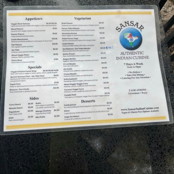 Sansar Indian Cuisine - Menu - Indian Near Me - Livermore, California