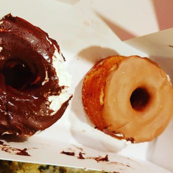 Five Daughters Bakery - Dipped Cone, hundred layer (I accidentally dropped it, that's why it looks like that), chocolate sea salt - Donuts Near Me - Atlanta, Georgia