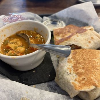 Riverside Cafe - Sorry I was hungry  Chicken wrap titillating soup - Coffee & Tea Near Me - Gurnee, Illinois