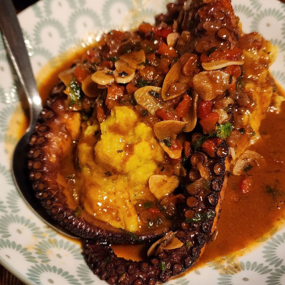 Octopus with sweet potato mash.