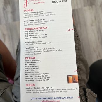 Julie’s Kitchen - Back of menu - Mexican Near Me - Summerland Key, Florida Julie’s Kitchen - Back of menu - Mexican Near Me - Summerland Key, Florida