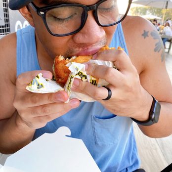 Jay Bird's Chicken - Husband digging into this massive sando. - Chicken Shop Near Me - Long Beach, California Jay Bird's Chicken - Husband digging into this massive sando. - Chicken Shop Near Me - Long Beach, California