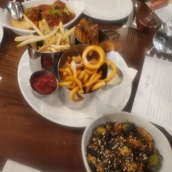 Savoir - Fries, brussel sprouts and meatballs (appetizers) - Breakfast & Brunch Near Me - Houston, Texas
