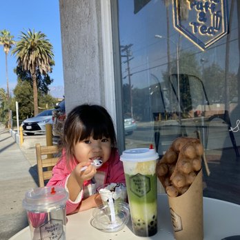 Bubble Puff & Tea - Durian Bubble Puff  + Uji Matcha with Foam - Bubble Tea Near Me - Pasadena, California