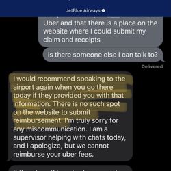 JetBlue - This was JetBlue's first denial of the reimbursement they had promised me at the RDU airport.